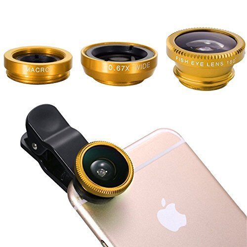 Brobeat Universal 3 In 1 Cell Phone Camera Lens Kit -Fish Eye Lens, 2 In 1 Macro Lens & Wide Angle Lens for Android/iOS Devices (Color may vary)